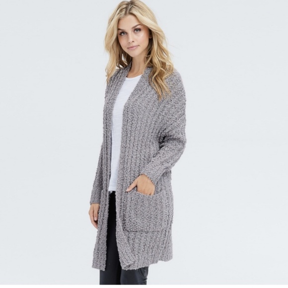 LAST Rib Knit Long Pocket Cardigan in Gray - Picture 4 of 6